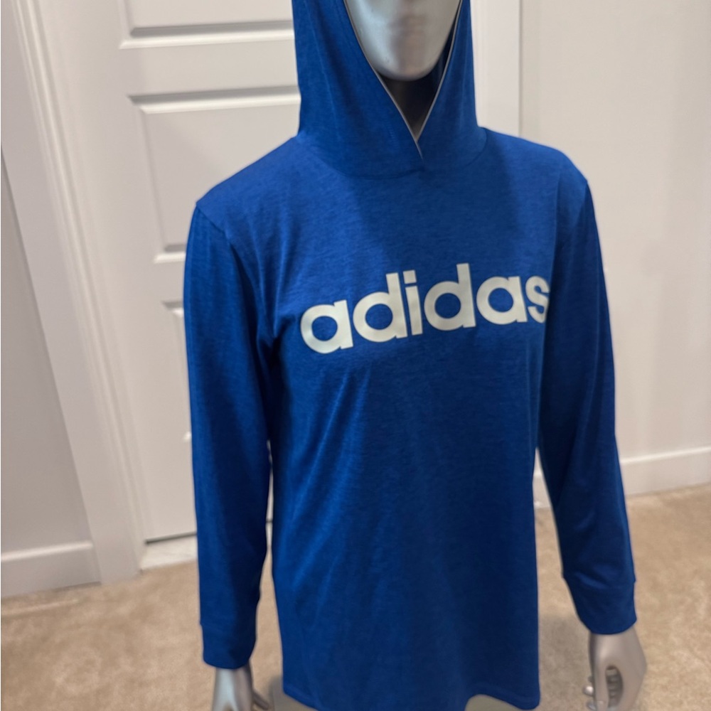 Boys Adidas Bright Blue Sz L Large 14/16 Activewear Hoodie Polyester